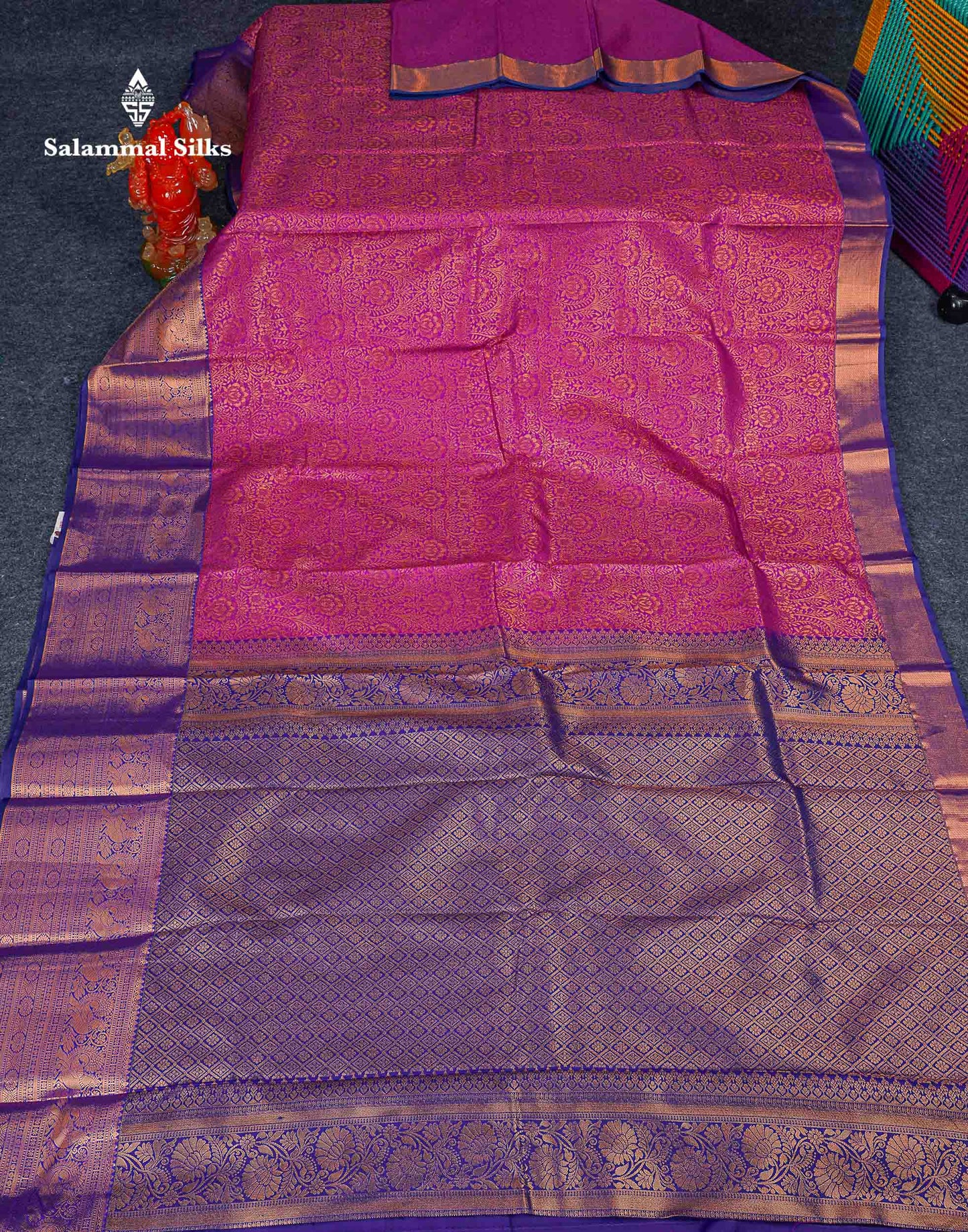Bridal Semi Silk Saree - Magenta Colour Body With Contrast Violet Evening Morning Border