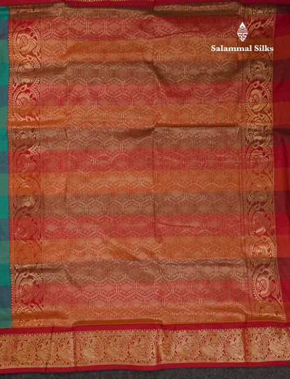 9 Yards Semi Silk Saree Paalum Pazham Checks With Contrast Maroon Traditional Border