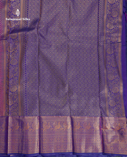 Bridal Semi Silk Saree - Magenta Colour Body With Contrast Violet Evening Morning Border