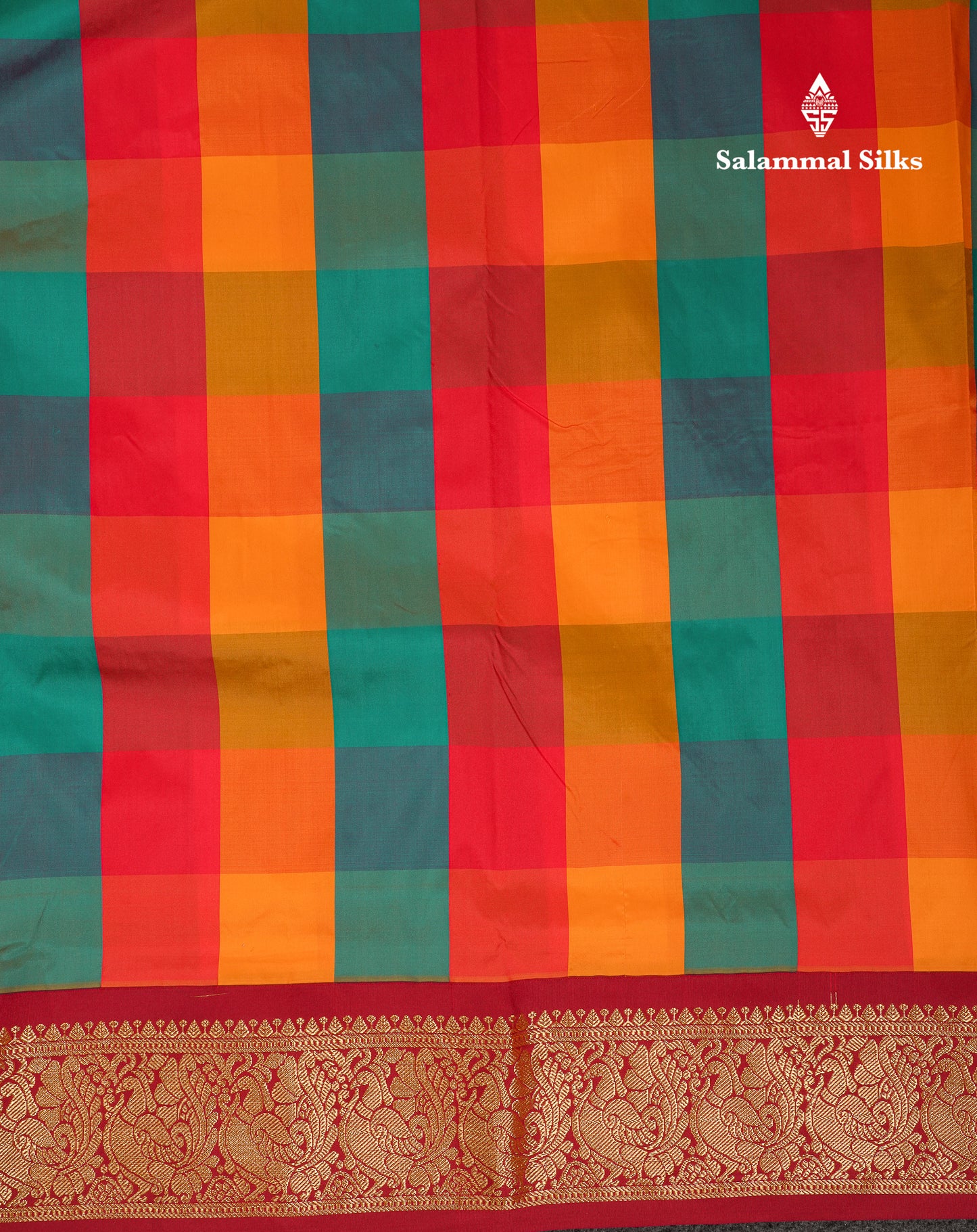 9 Yards Semi Silk Saree Paalum Pazham Checks With Contrast Maroon Traditional Border