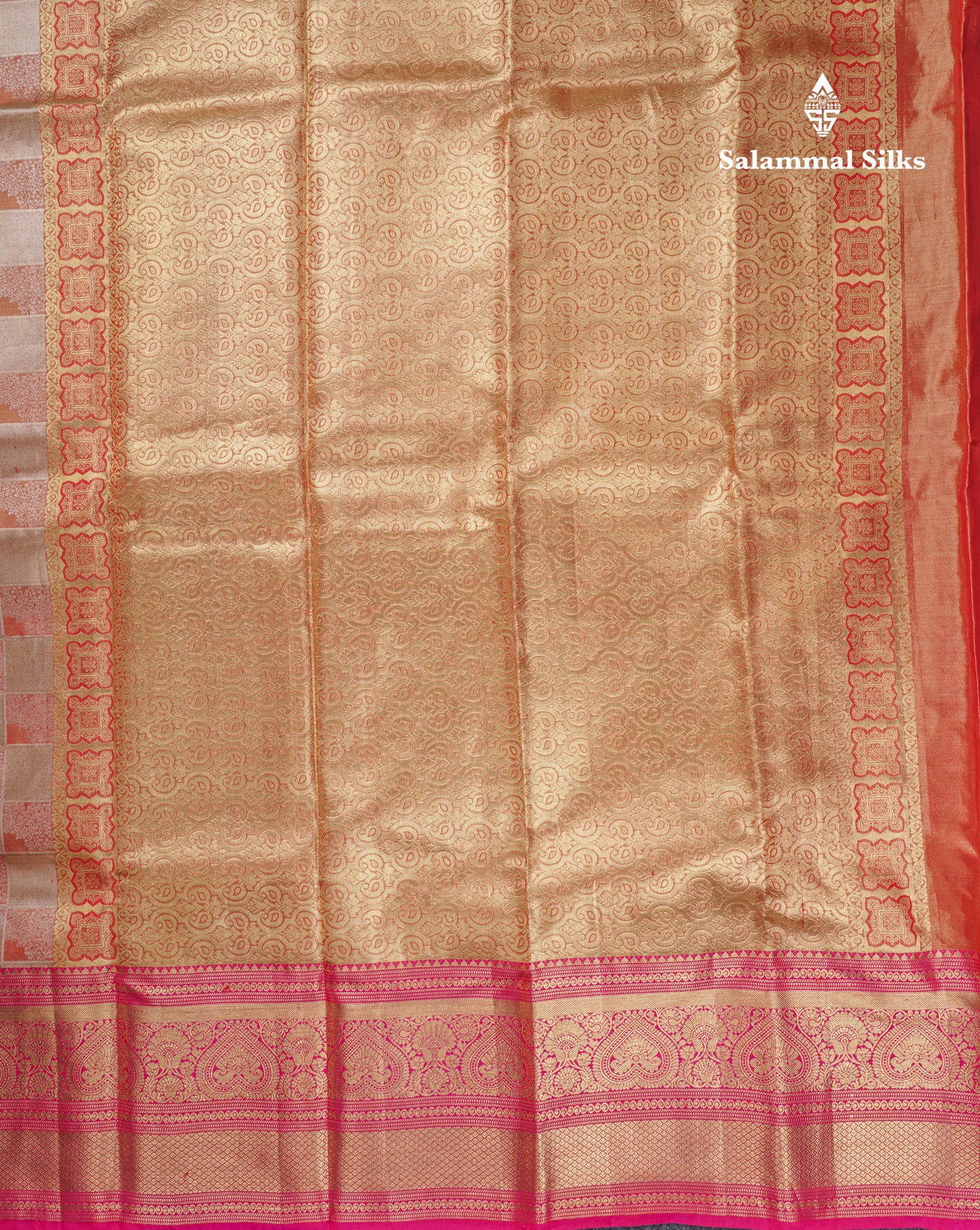 Beautiful Gold Checks Tissue Bridal Pure Mix Silk Saree With Contrast Pink Traditional Evening Morning Border