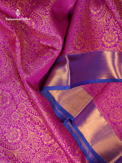 Bridal Semi Silk Saree - Magenta Colour Body With Contrast Violet Evening Morning Border