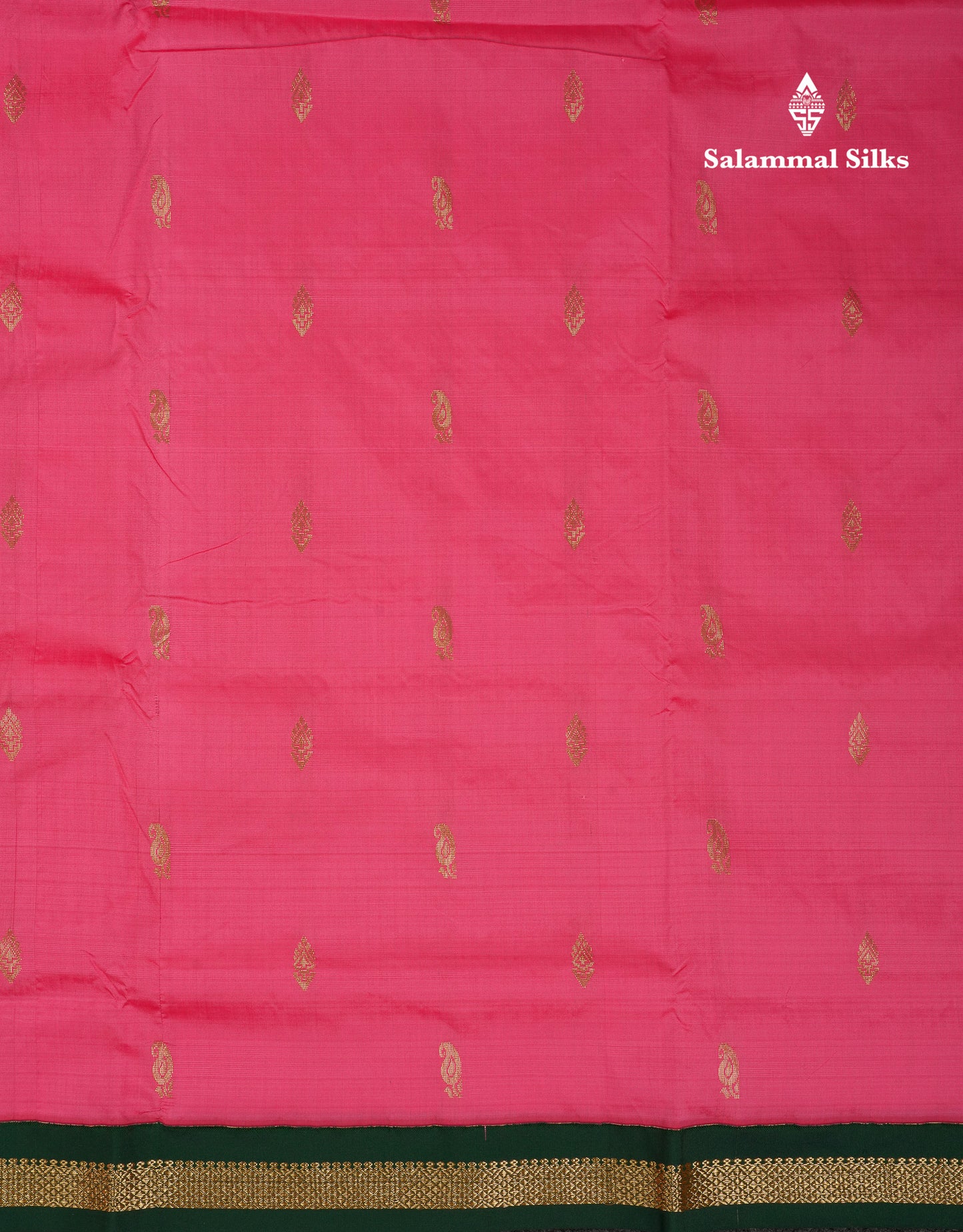 9 Yards Semi Silk Saree Peacock Green With Contrast Pink Traditional Small Border