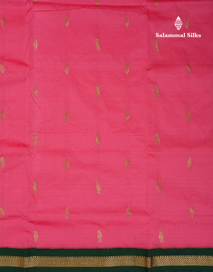 9 Yards Semi Silk Saree Peacock Green With Contrast Pink Traditional Small Border