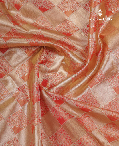 Beautiful Gold Checks Tissue Bridal Pure Mix Silk Saree With Contrast Pink Traditional Evening Morning Border