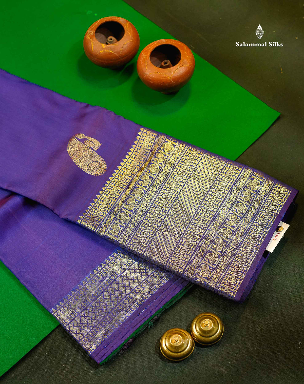 Dual Tone Violet Pure Kanjivaram Silk Saree With Traditional Evening Morning Border