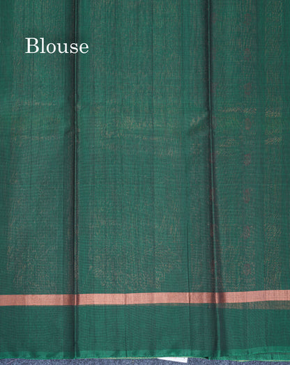 Beautiful Sandal Meenakari Work SICO Cotton Saree With Contrast Bottle Green Blouse