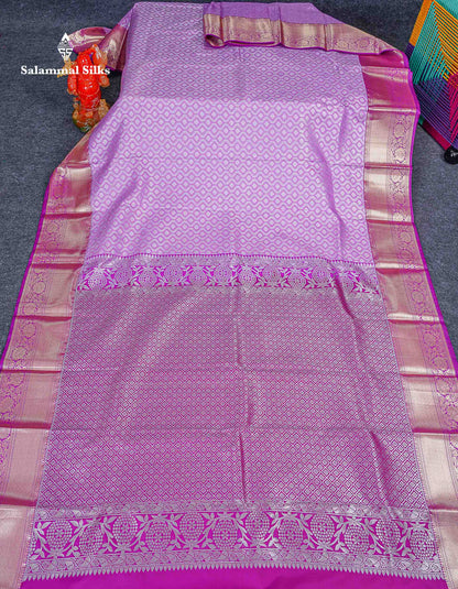 Bridal Semi Silk Saree -  Light Pink Colour Body With Contrast Vadamalli Traditional Border