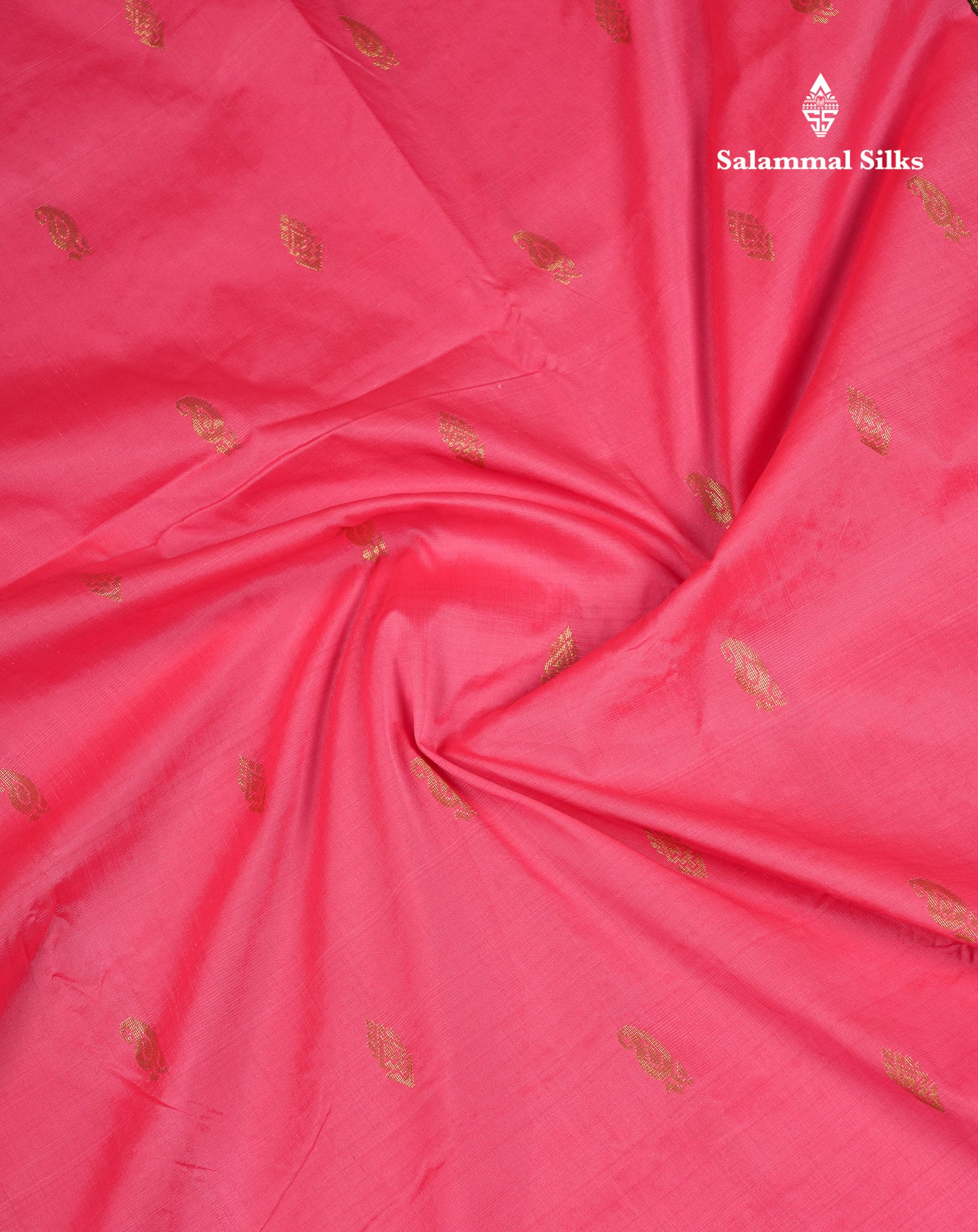 9 Yards Semi Silk Saree Peacock Green With Contrast Pink Traditional Small Border