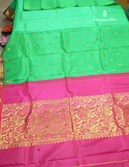 Light Green Pure Kanjivaram Silk Saree With One Side Traditional Border