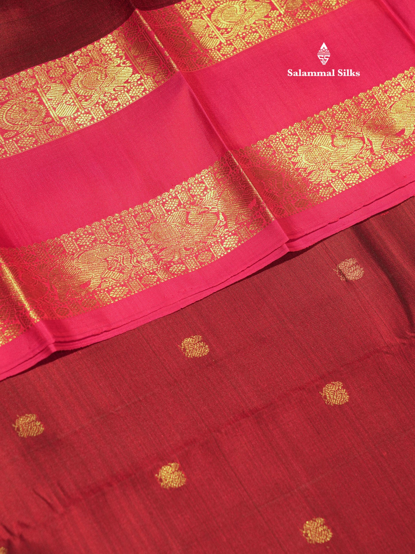 Dark Maroon Colour Pure Kanjivaram Silk Saree with Traditional Pink Double Border