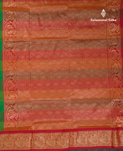 9 Yards Semi Silk Saree Paalum Pazham Checks With Contrast Maroon Traditional Border