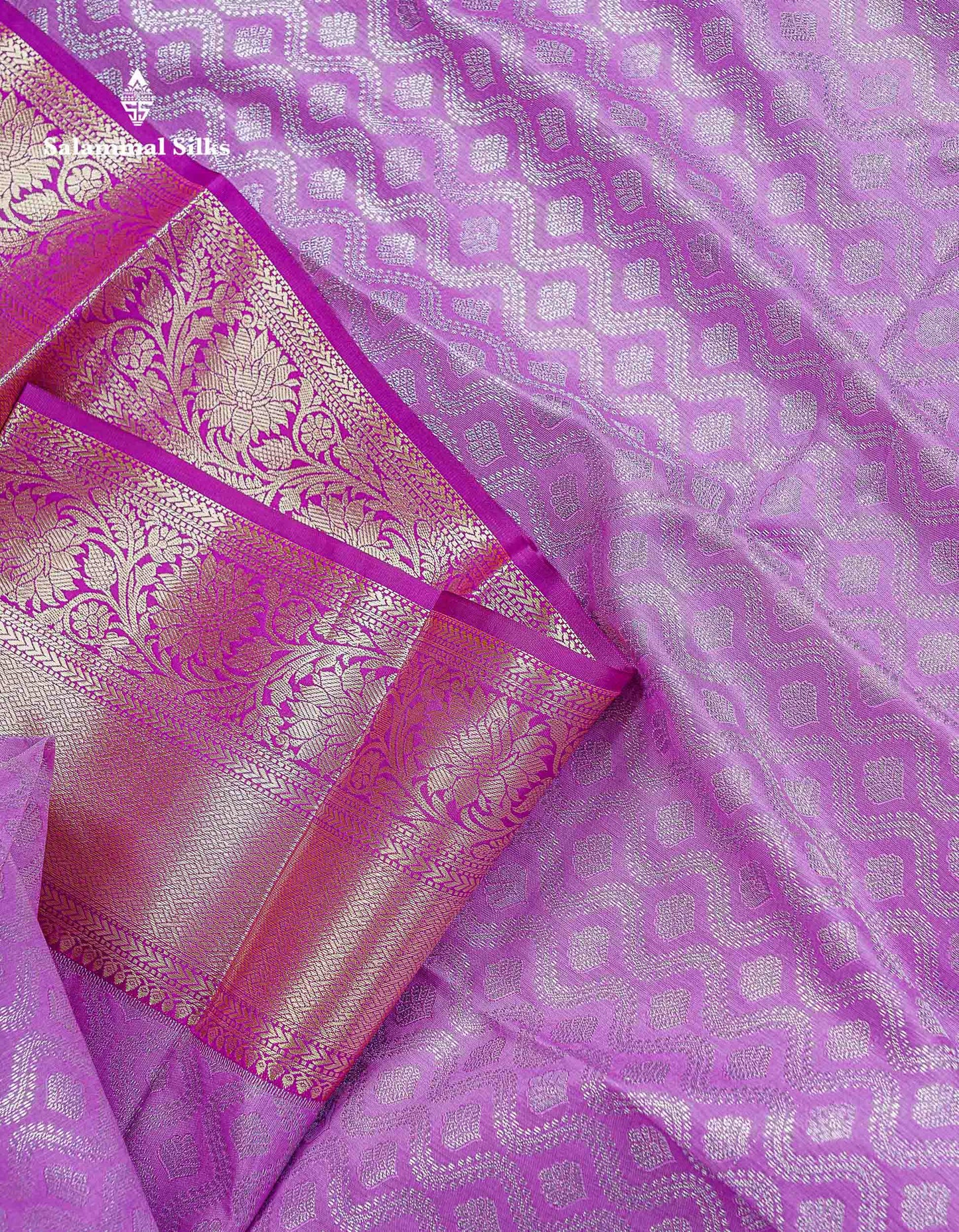 Bridal Semi Silk Saree -  Light Pink Colour Body With Contrast Vadamalli Traditional Border
