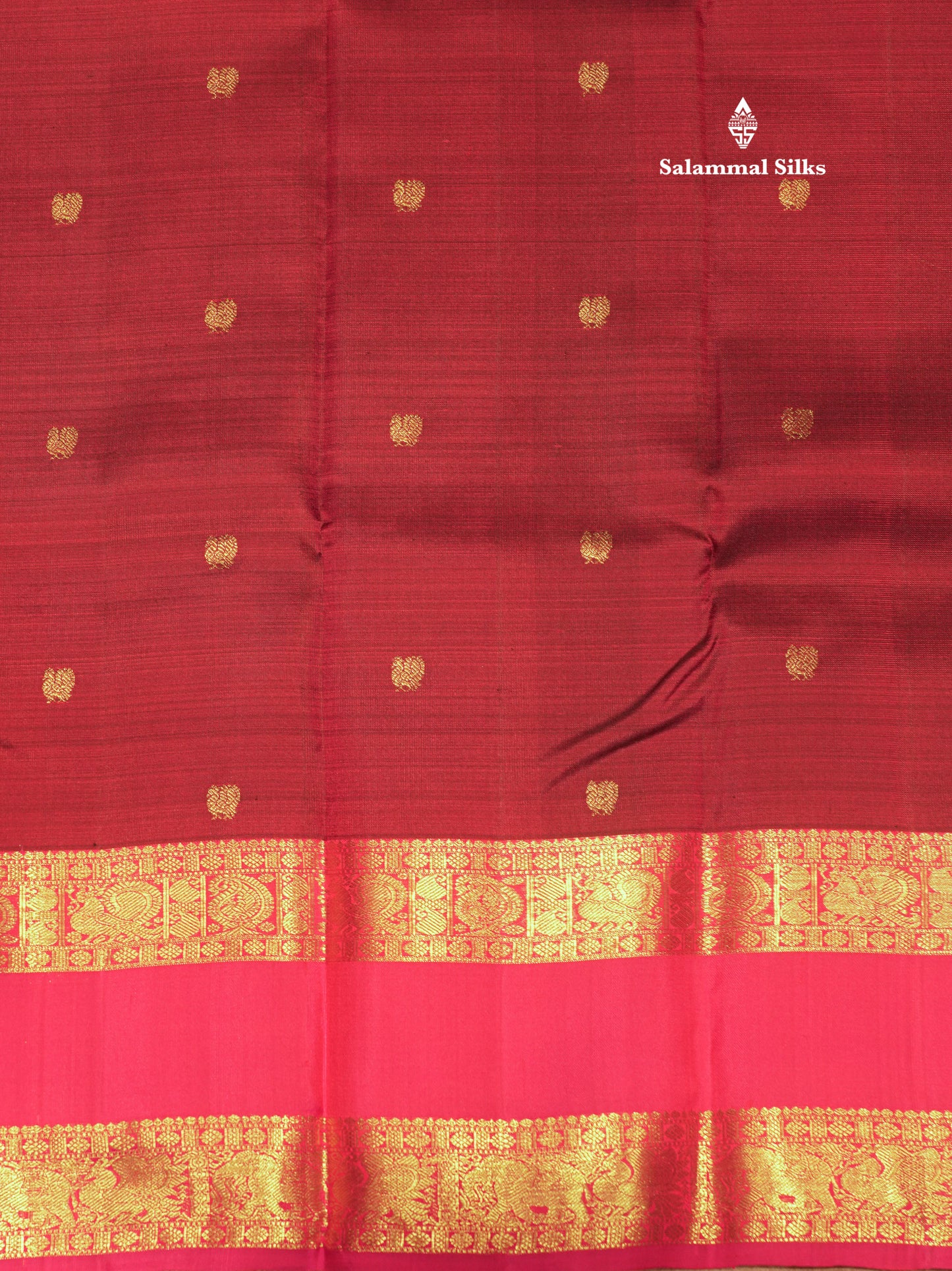 Dark Maroon Colour Pure Kanjivaram Silk Saree with Traditional Pink Double Border