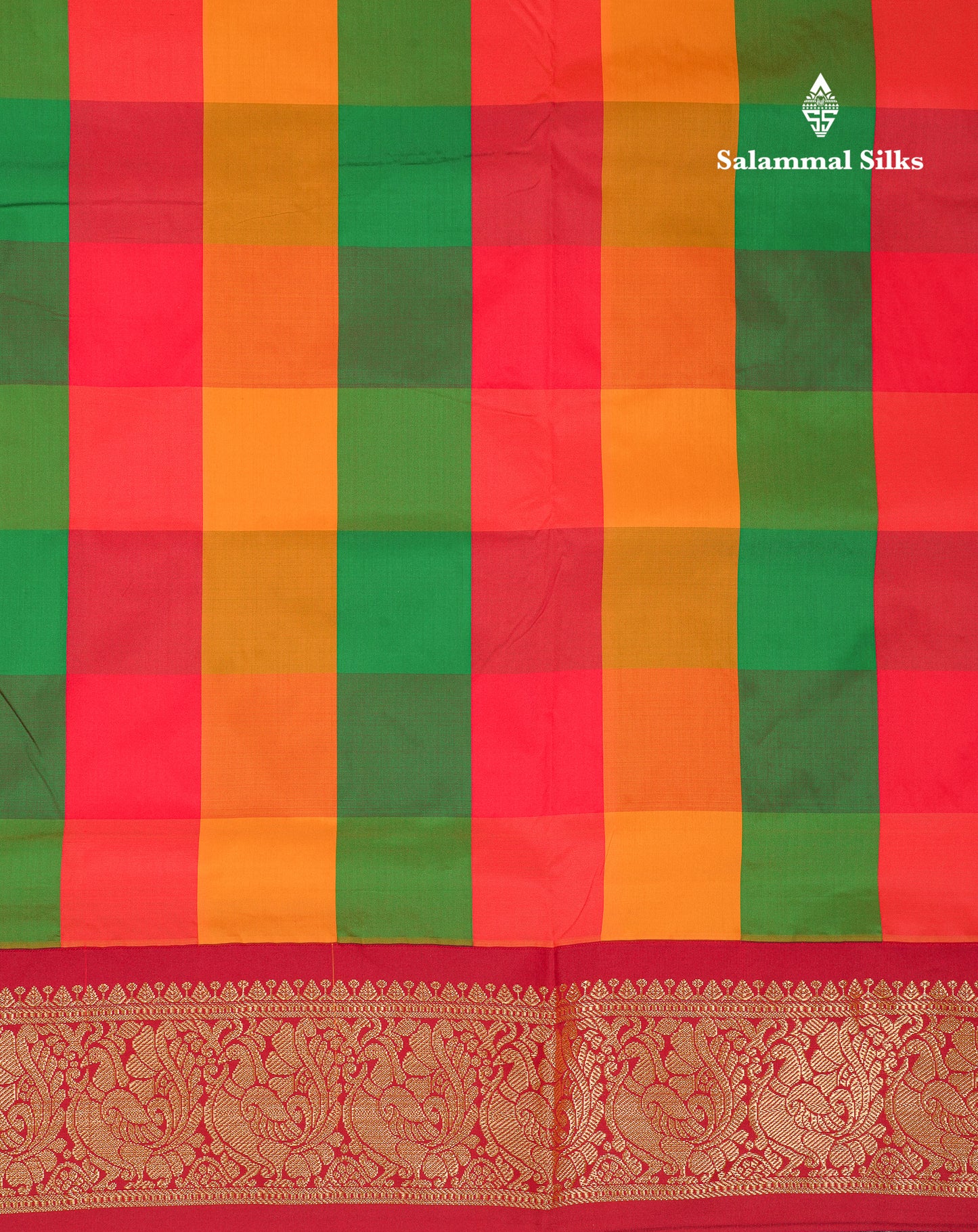 9 Yards Semi Silk Saree Paalum Pazham Checks With Contrast Maroon Traditional Border