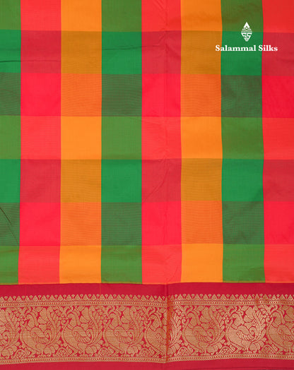 9 Yards Semi Silk Saree Paalum Pazham Checks With Contrast Maroon Traditional Border