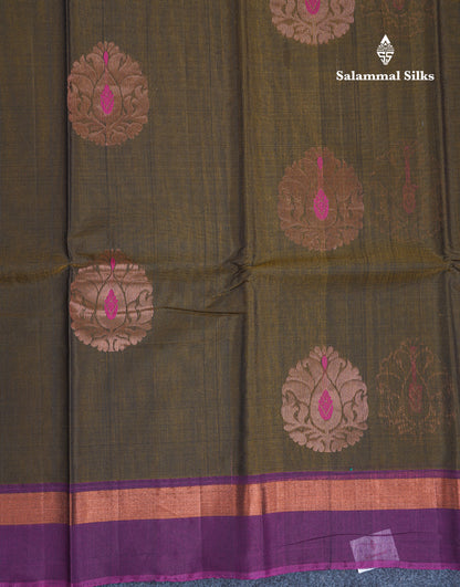 Olive Mustard Yellow Beautiful SICO Cotton Saree With Magenta Border