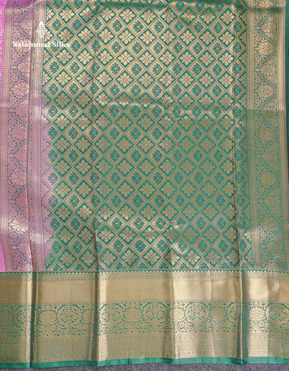 Bridal Semi Silk Saree -  Light Pink Colour Body With Contrast Bottle Green Evening Morning Border