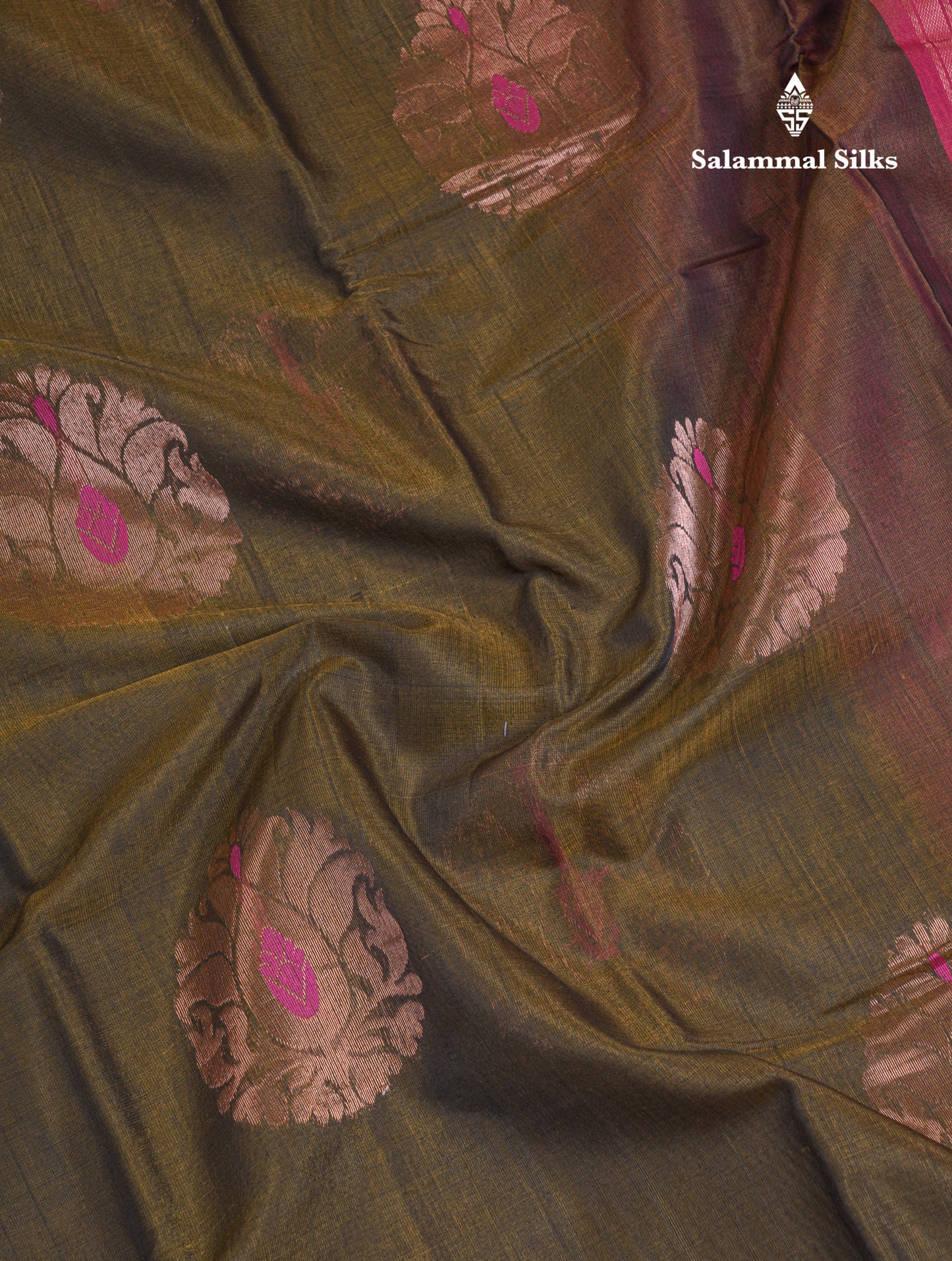 Olive Mustard Yellow Beautiful SICO Cotton Saree With Magenta Border