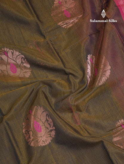 Olive Mustard Yellow Beautiful SICO Cotton Saree With Magenta Border