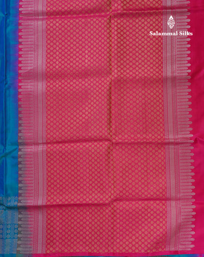 Beautiful Orange Pure Kanjivaram Soft Silk Saree With Contrast Sapphire Green Blouse