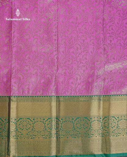 Bridal Semi Silk Saree -  Light Pink Colour Body With Contrast Bottle Green Evening Morning Border