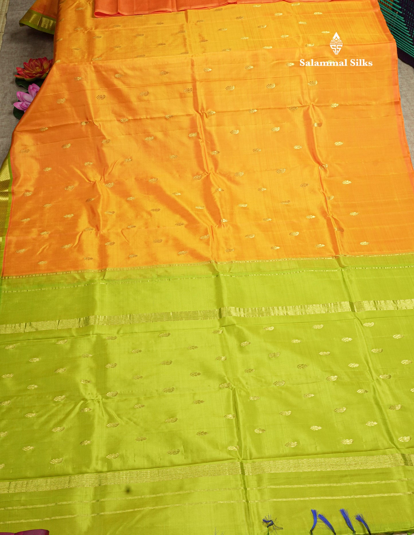 Mango Yellow Pure Kanjivaram Silk Saree With One Side Small Traditional Border