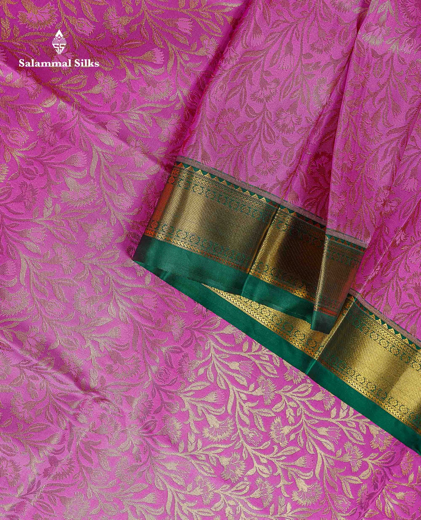 Bridal Semi Silk Saree -  Light Pink Colour Body With Contrast Bottle Green Evening Morning Border