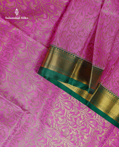 Bridal Semi Silk Saree -  Light Pink Colour Body With Contrast Bottle Green Evening Morning Border