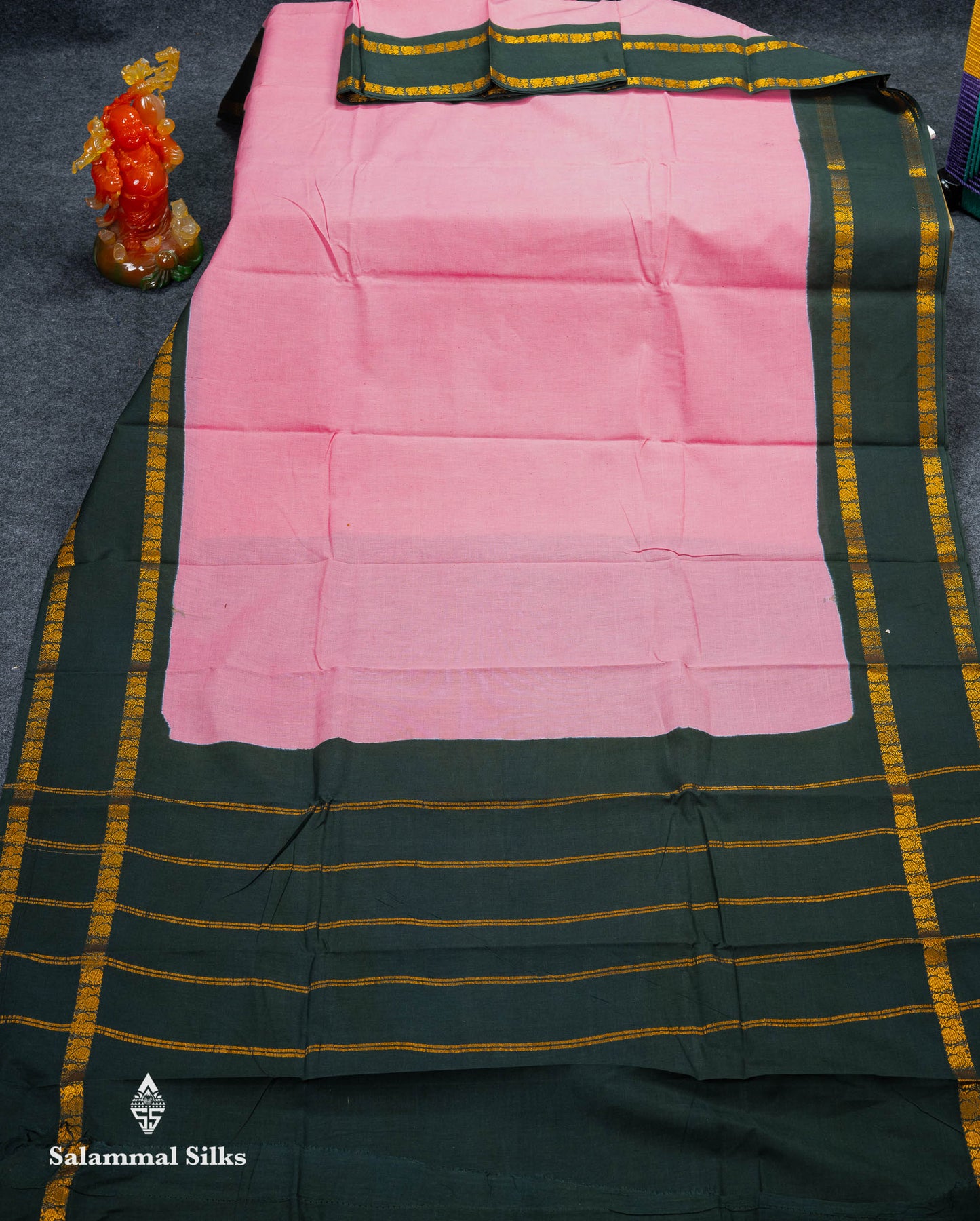 Beautiful Mustard Yellow Sungudi Cotton Saree With Contrast Dark Bottle Green Traditional Gap Border
