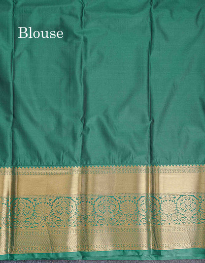 Bridal Semi Silk Saree -  Light Pink Colour Body With Contrast Bottle Green Evening Morning Border