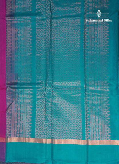 Beautiful Pink SICO Cotton Saree With Contrast Sapphire Blue Blouse