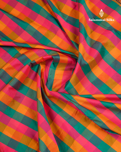 10 Yards Art Silk Saree Paalum Pazham Checks with Contrast Maroon Traditional Border