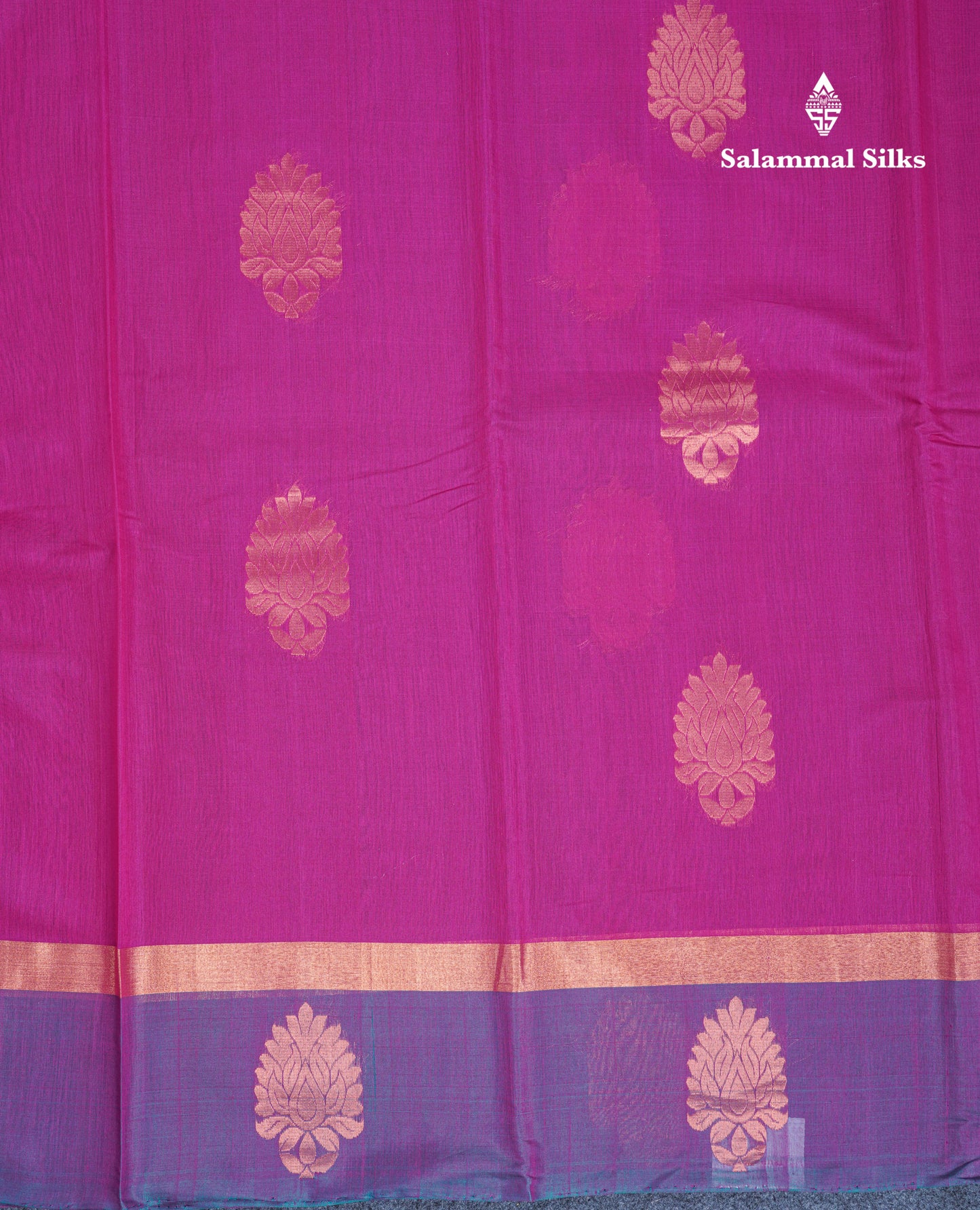 Beautiful Pink SICO Cotton Saree With Contrast Sapphire Blue Blouse