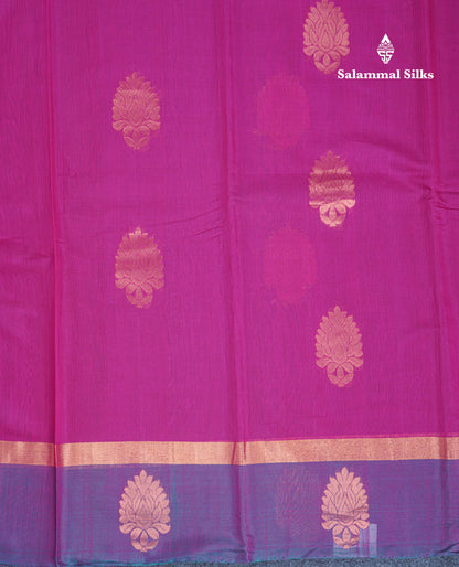 Beautiful Pink SICO Cotton Saree With Contrast Sapphire Blue Blouse