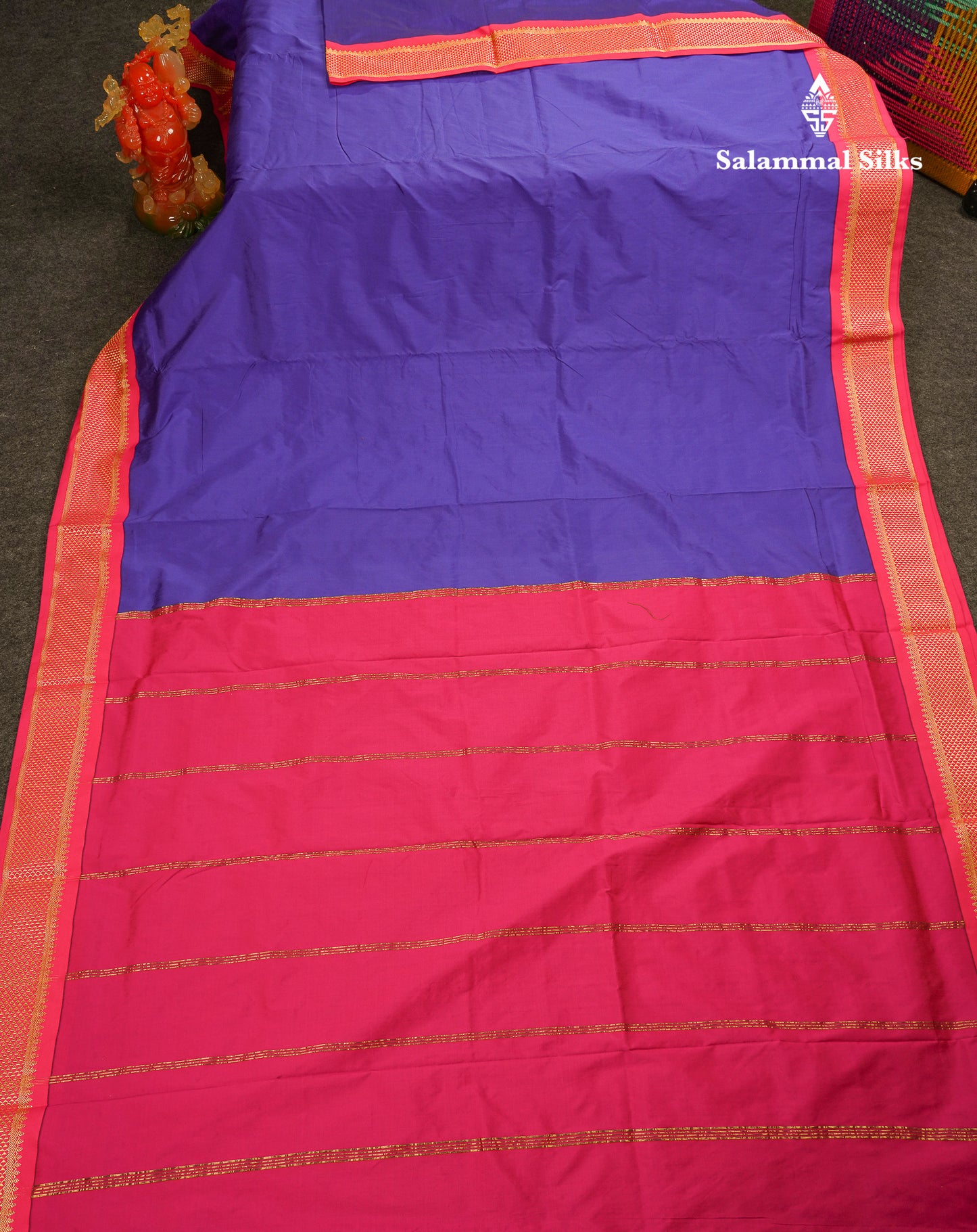 9 Yards Semi Silk Saree Peacock Green With Contrast Pink Traditional Border