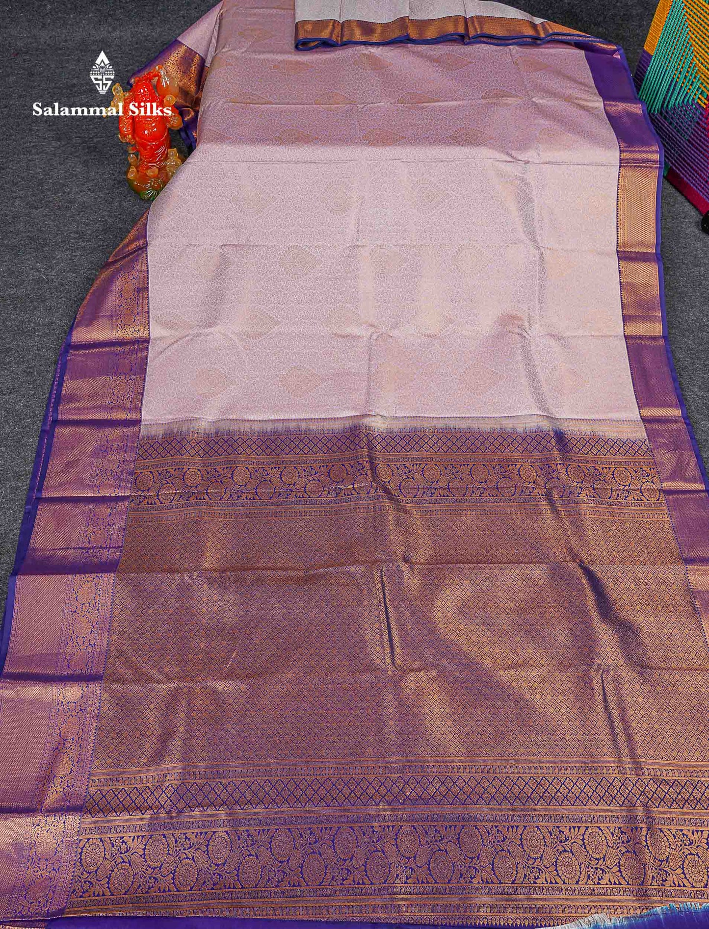 Bridal Semi Silk Saree -  Pastel Pink Colour Body With Contrast Navy Blue Evening Morning Border 