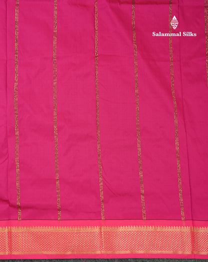 9 Yards Semi Silk Saree Peacock Green With Contrast Pink Traditional Border