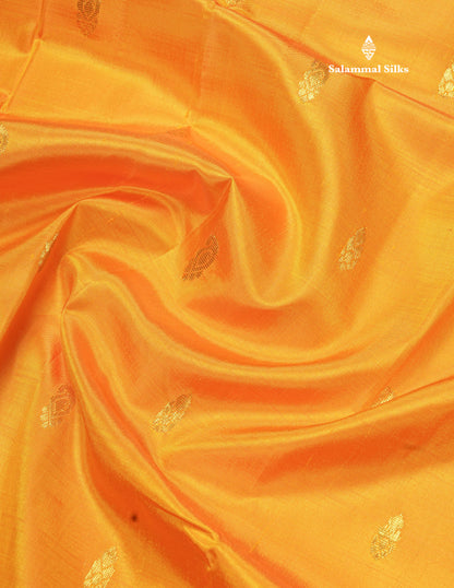 Mango Yellow Pure Kanjivaram Silk Saree With One Side Small Traditional Border