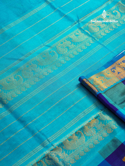 Beautiful Paalum Pazham Checks Pure Silk Cotton Saree With Contrast Sky Blue Blouse