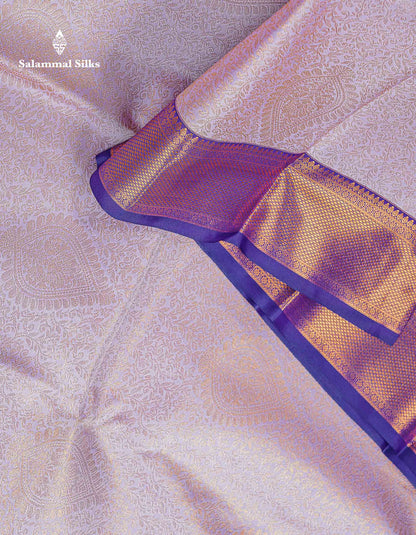 Bridal Semi Silk Saree -  Pastel Pink Colour Body With Contrast Navy Blue Evening Morning Border