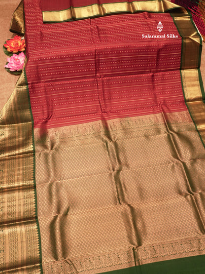 Brown Colour Pure Kanjivaram Silk Saree with Bottle Green Border