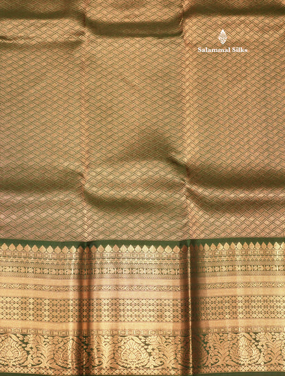Brown Colour Pure Kanjivaram Silk Saree with Bottle Green Border
