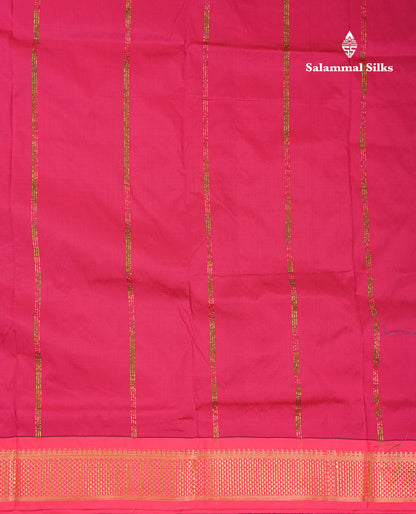 9 Yards Semi Silk Saree Peacock Green With Contrast Pink Traditional Border
