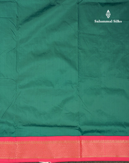 9 Yards Semi Silk Saree Peacock Green With Contrast Pink Traditional Border
