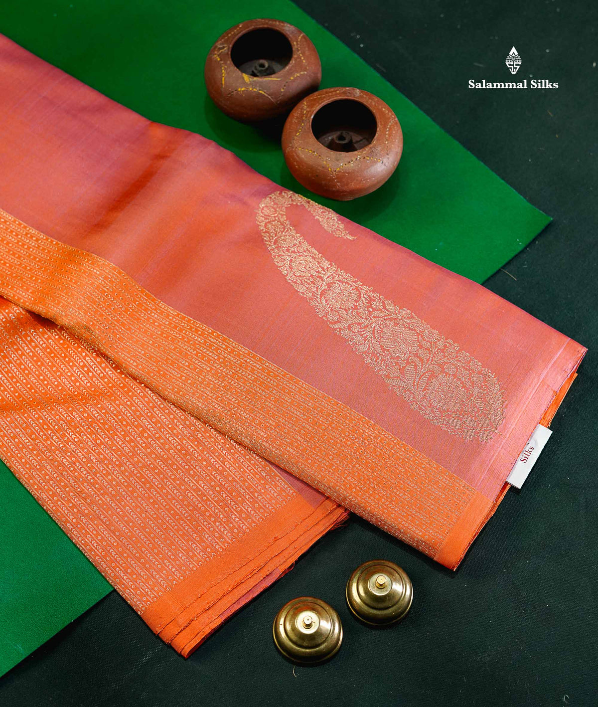 Pinkish Orange Fancy Pure Kanjivaram Silk Saree With Orange Blouse