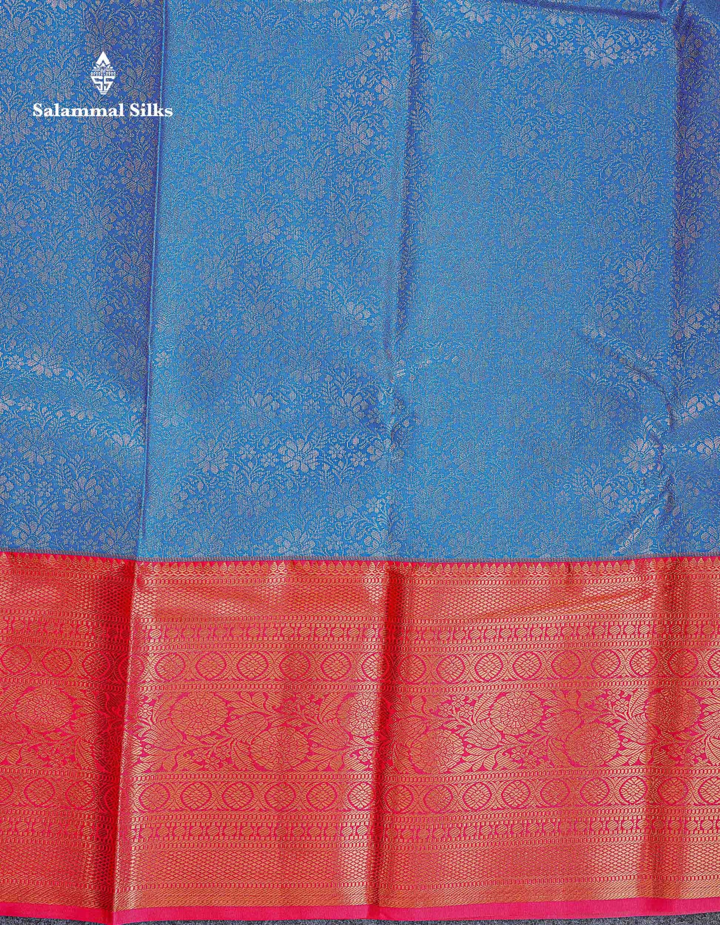 Bridal Semi Silk Saree - Anandha Blue Colour Body With Contrast Chilly Red Evening Morning Border