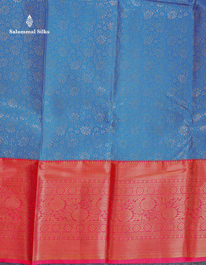 Bridal Semi Silk Saree - Anandha Blue Colour Body With Contrast Chilly Red Evening Morning Border
