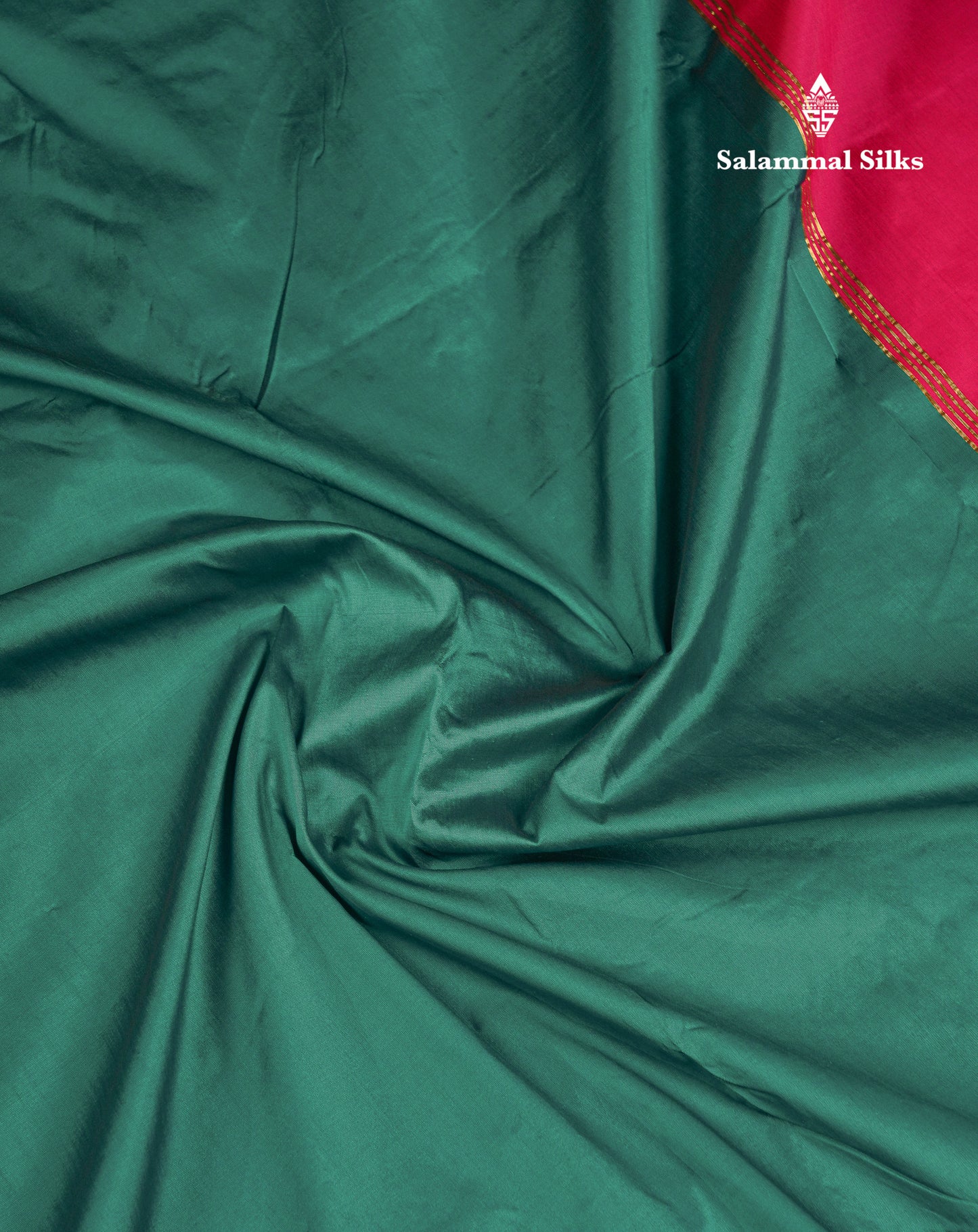 9 Yards Semi Silk Saree Peacock Green With Contrast Pink Traditional Border