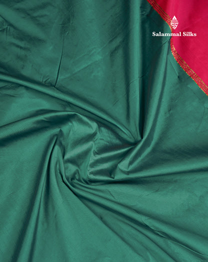 9 Yards Semi Silk Saree Peacock Green With Contrast Pink Traditional Border